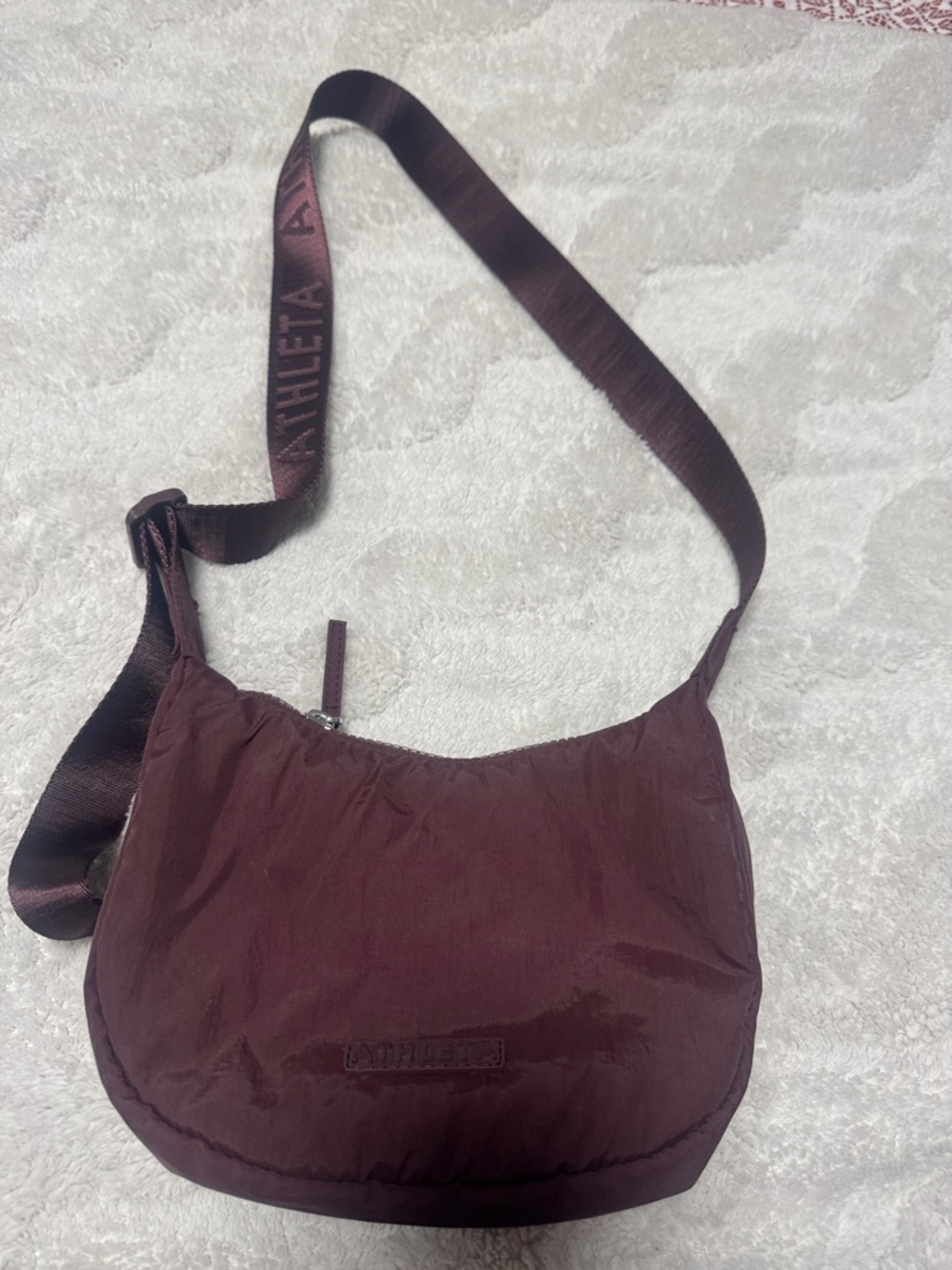 Athleta Deep Maroon Crossbody Bag with Branded Strap